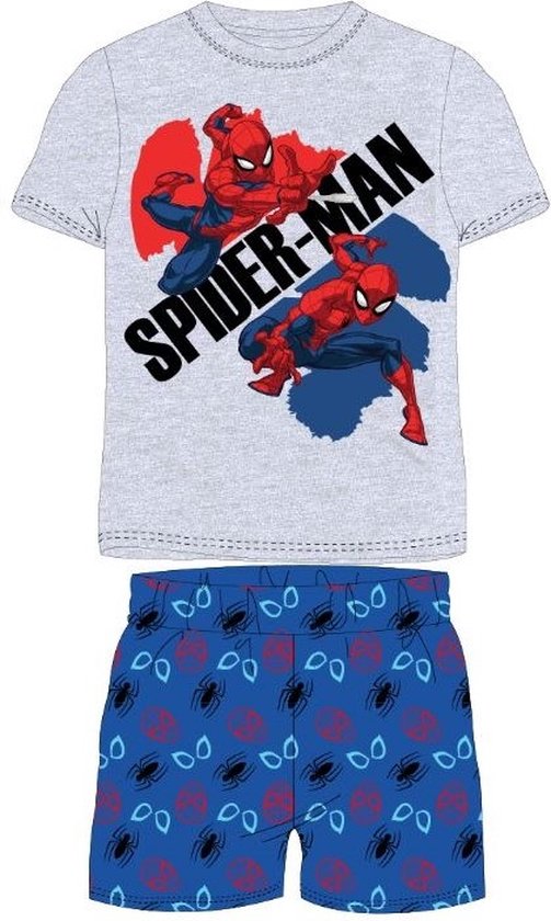 Spiderman shortama / pyjama grijs/blauw maat 128
