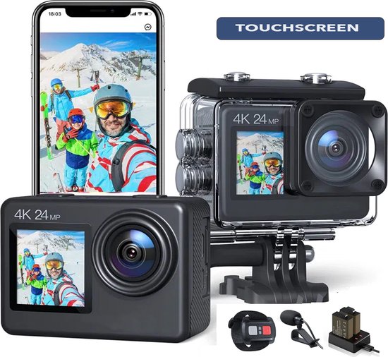 JC's - Action Camera 4K - Vlogcamera- Touchscreen - Dual screen -  Afstandbediening -... | bol.com