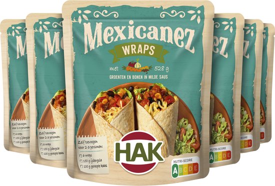 HAK Mexicanez Wraps - Doos 6x550g - Maaltijdoplossing - Bron van Proteïne / Eiwit - Vegan - Vega - Plantaardig - Mexicaanse maaltijd, lekker met Wraps - Gemaksgroenten - Groenteconserven