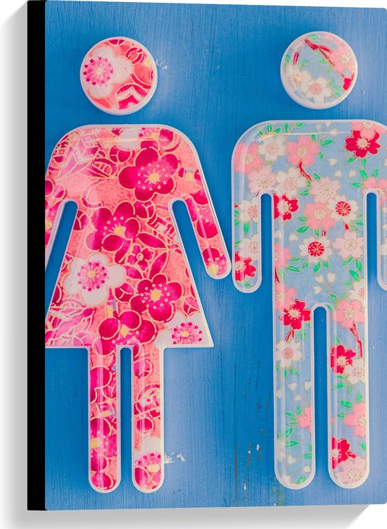 Canvas - Mannen en Vrouwen Symbool Versierd met Bloemen - 40x60 cm Foto op Canvas Schilderij (Wanddecoratie op Canvas)