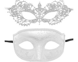 WiseGoods Luxe Venetiaans Masker Dames & Heren - Gala Masque - Sexy Maskers - Maskertjes - Carnaval - Verkleedkleding - Wit 2st