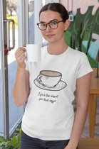 Shirt - Life is to short for bad coffee - Wurban Wear | Grappig shirt | Koffie | Unisex tshirt | Koffiezetapparaat | Koffiebonen | Wit
