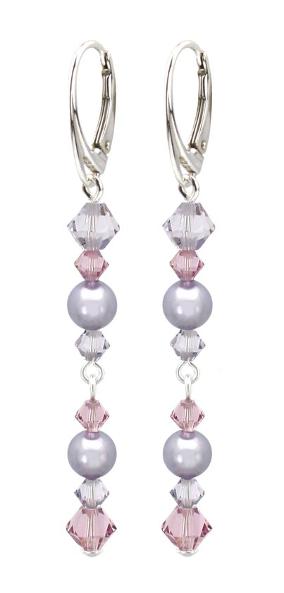 ARLIZI 2189 Boucles d'oreilles perle cristal Swarovski lilas - argent massif - 6,5 cm