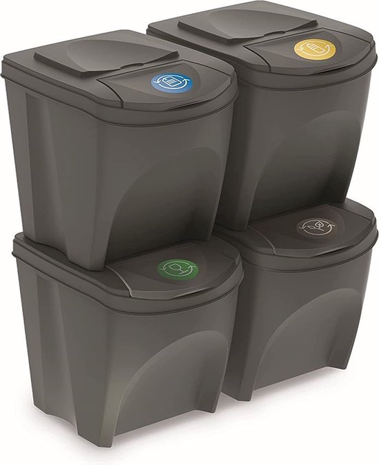 containers voor afvalscheiding / Opslag Kast 4 x 20 L - set van 4 /  Prullenbak | bol.com