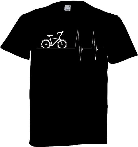 Grappig T-shirt - hartslag - heartbeat - fiets - fietsen - wielrennen - mountainbike - fietssport - sport - maat 4XL