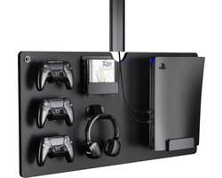 Wandplank voor opbergen van spelcomputer console controllers en headset