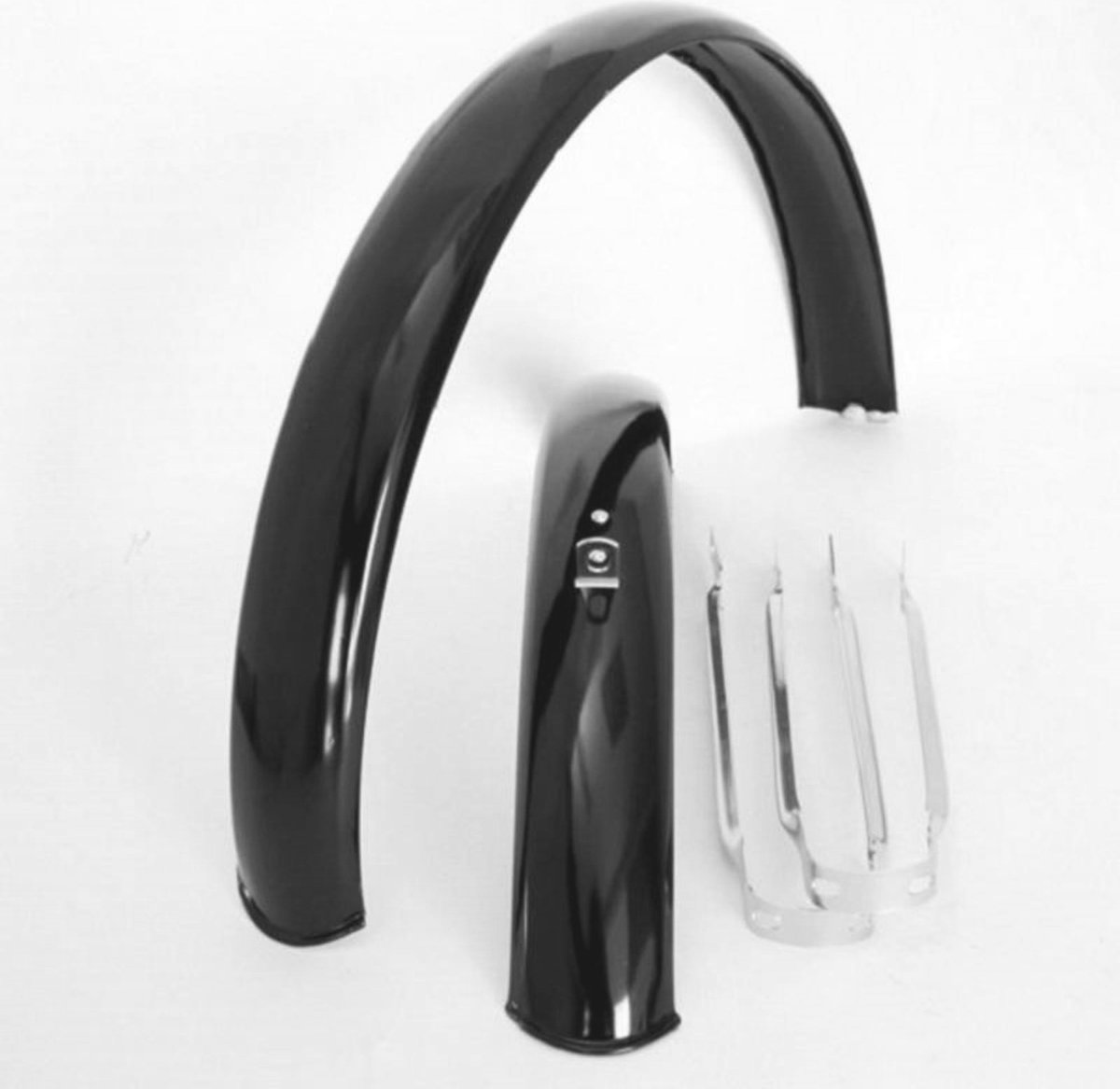 Amigo Spatbordset met stangen - 24 inch - metaal - zwart glans - superlicht en duurzaam