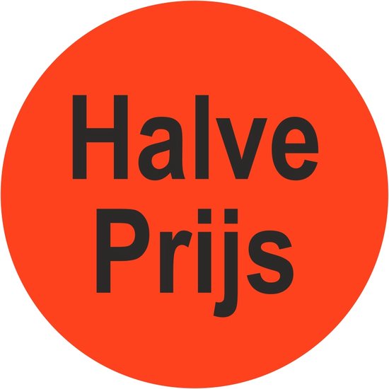 Halve Prijs Stickers - Sluitzegels - Etiketten - Fluor Rood - 35 mm - Rol van 500 stuks - Promotie - Acties - Kadoonline etiketten