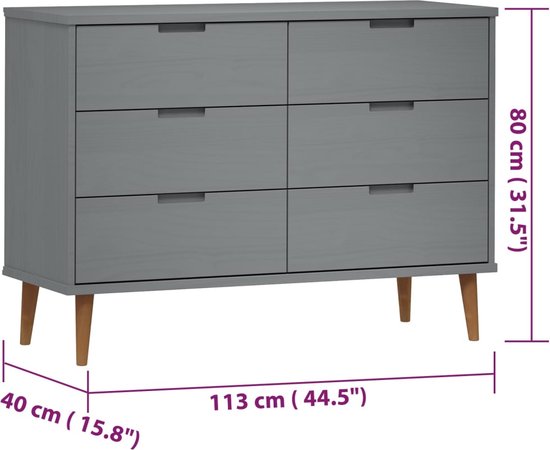 vidaXL - Ladekast - MOLDE - 113x40x80 - cm - massief - grenenhout - grijs