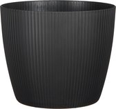 Mica Decorations Plantenpot - kunststof - zwart/ribbels- D26/H26 cm - bloempot