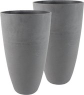 2x stuks hoge bloempot/plantenpot vaas gerecycled kunststof/steenpoeder donkergrijs dia 29 cm en hoogte 50 cm - Binnen en buiten