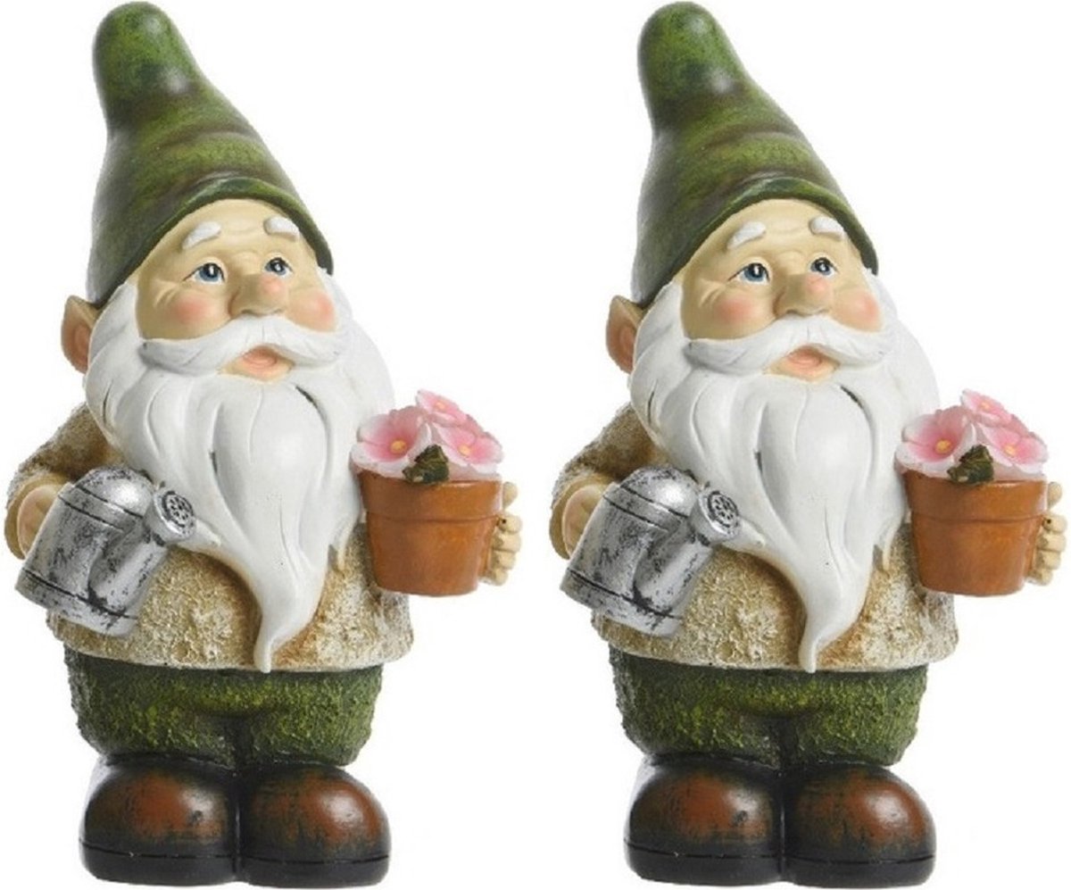 3x decoris tuinkabouter beeld - jorge tuinman - met solar verlichting - 24 cm - tuinverlichting/tuinlampen - solarlampen op zonne-energie