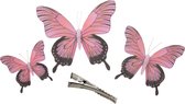 Othmar Decorations Decoratie vlinders op clip 3x stuks - roze - 3 formaten - 12/16/20 cm