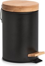 Poubelle/poubelle à pédale Zeller - métal - bois de bambou - 3L - noir