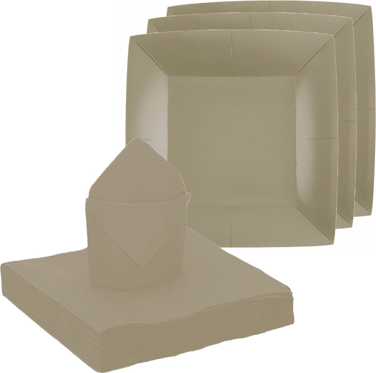 Santex feest/verjaardag servies set - 20x gebaksbordjes/20x servetten - taupe/beige - karton