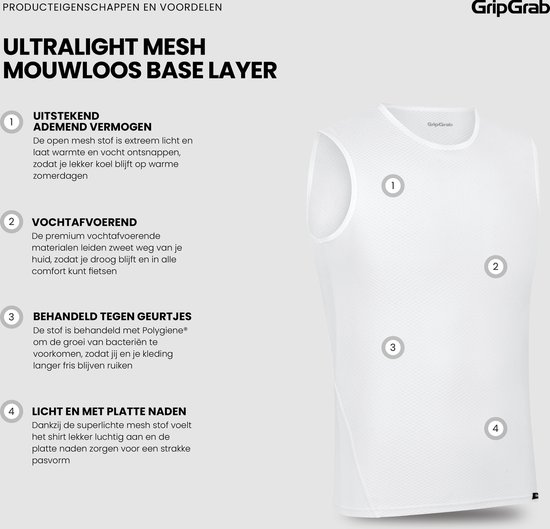 GripGrab - Ultralight Mesh Mouwloos Base Layer Zomer Fiets Ondershirt Polygiene Zweethemd - Wit - Heren - Maat XL van Gripgrab — afbeelding 2