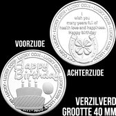 Allernieuwste.nl® Happy Birthday Verjaardags Herdenkingsmunt Verzilverd Cadeau - Geschenk idee - Ø 40 mm