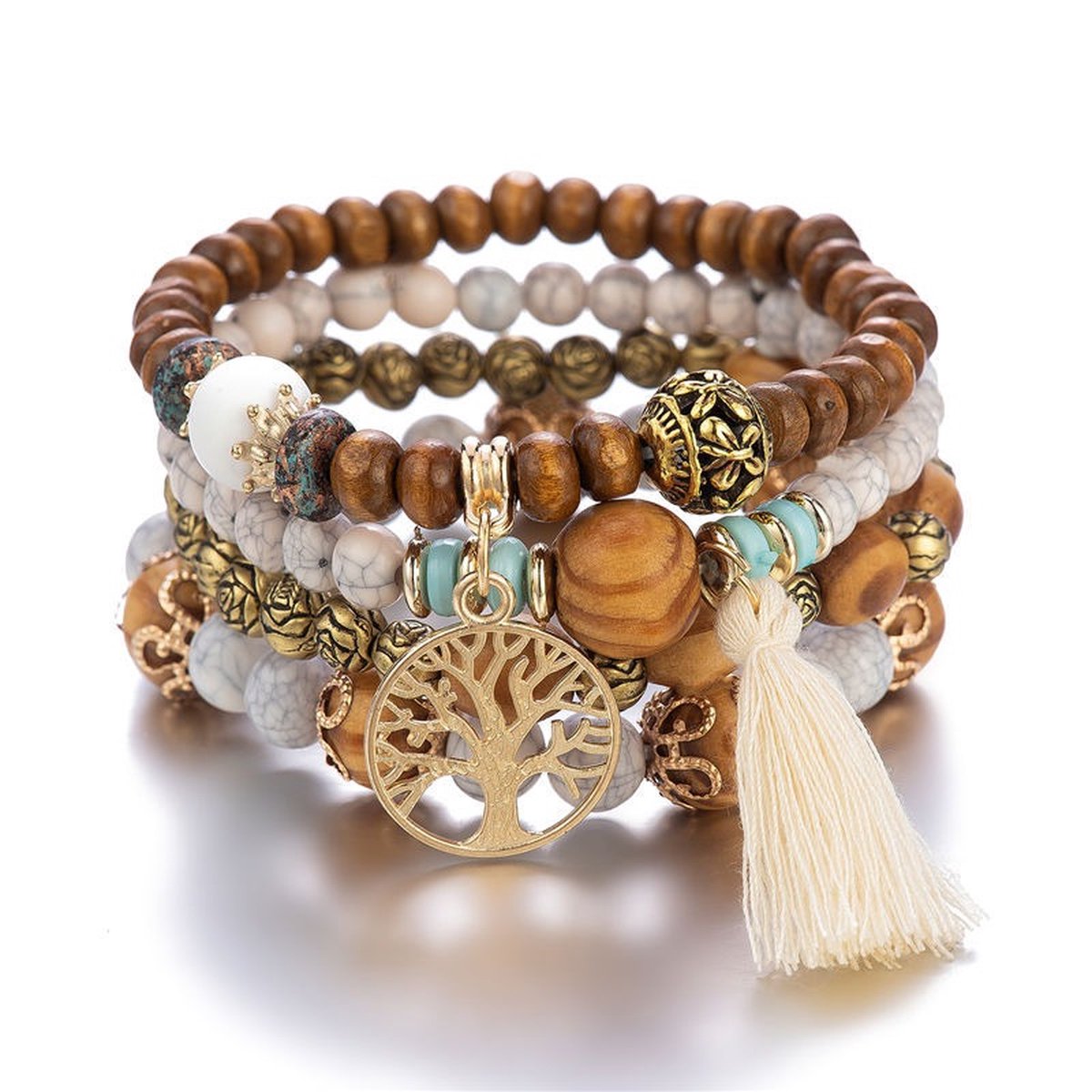 WiseGoods Luxe Bohemian Kralen Armband Dames - Vintage Armbanden - Armbandje - Armbandjes Met Bedels - Sieraad - Sieraden - Cadeau