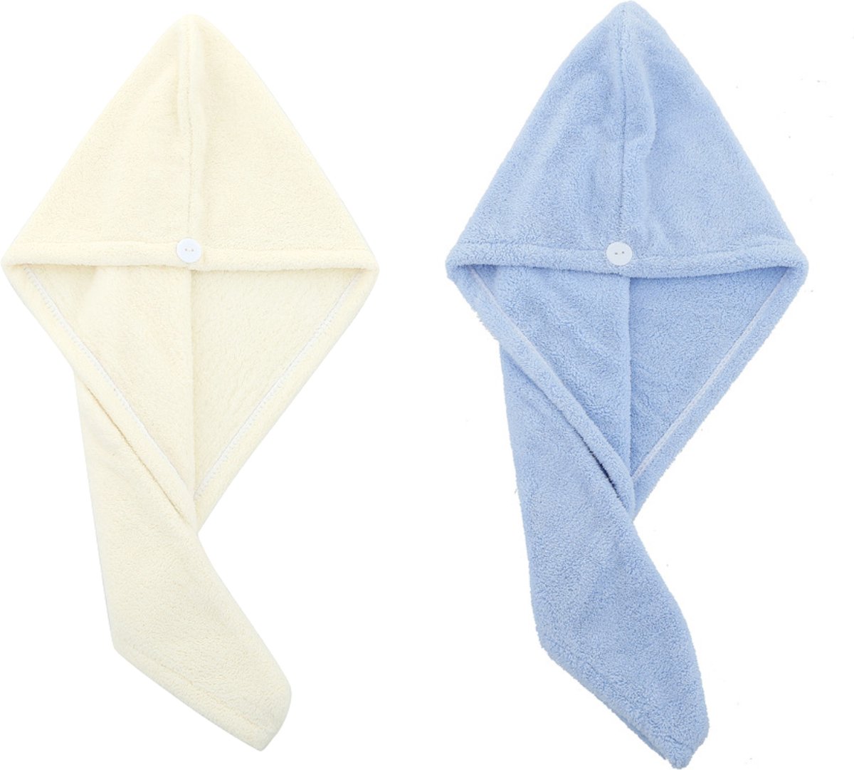 2x Haarhanddoek - Hoofdhanddoek - Hair towel - Sneldrogende handdoek - Haardroger - Haar handdoek - Wit/Blauw