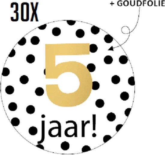 30x Sluitsticker Hoera 5 Jaar - RONA DESIGN® - Sluitstickers - 40mm - Goudfolie - Jarig - Hoera - Feest - Uitdelen - Sluitzegel - Traktatiesticker - Verjaardag - 5 Jaar - Traktatie - 30 Stuks - Stickers - Cadeausticker