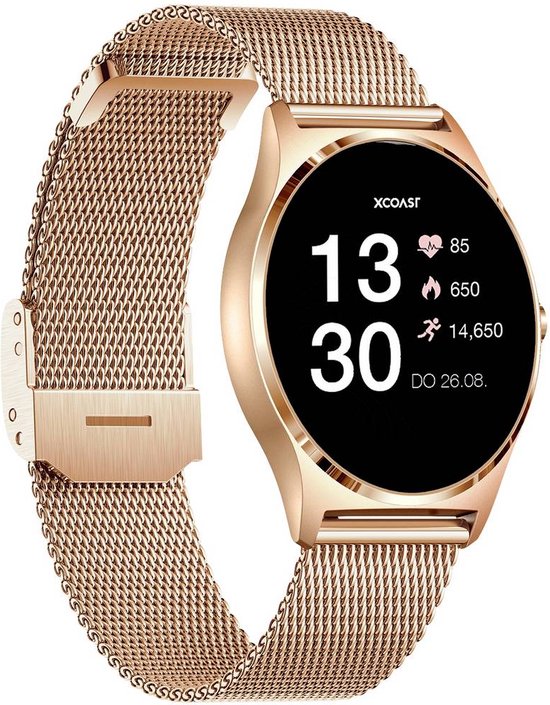 XCOAST Design Dames / Heren - Smartwatch - JOLI XC Pro - Smartwatch - Rose Goud - Metalen armband