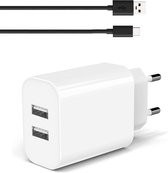 12 W USB-oplader + USB-C Kabel 1 Meter - Snellader 2 poorten - Oplaadadapter - USB Voeding - Geschikt voor S10, S9, S8, A53, A51, A50, A40, A20, M20, Xperia 10, Note 10, P30 Lite