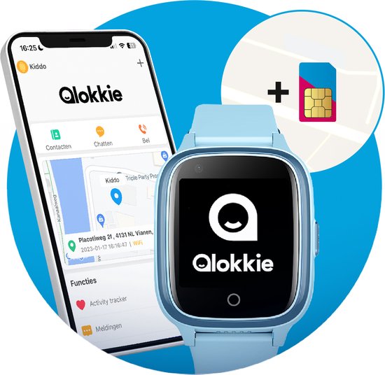 Qlokkie Kiddo 21 - GPS Horloge kind 4G - GPS Tracker - Videobellen - Veiligheidsgebied instellen - SOS Alarmfuncties - Smartwatch kinderen - Inclusief simkaart en mobiele app - Blauw