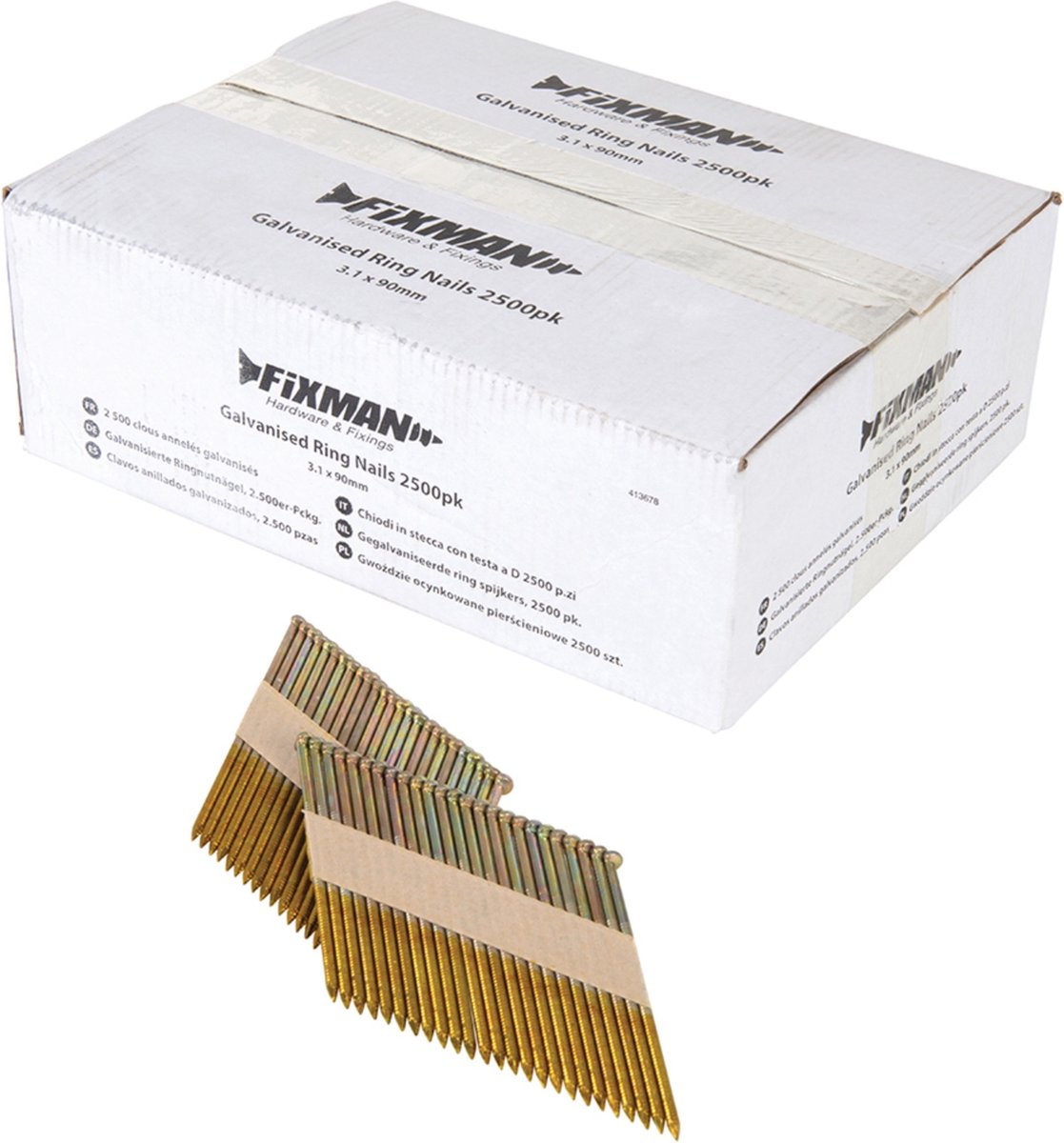 Fixman Gegalvaniseerde ringnagels - Ø 3.1 x 90 mm - Weerbestendig - 2500 stuks