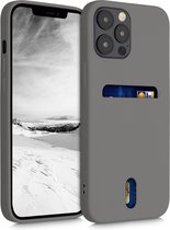 kwmobile telefoonhoesje geschikt voor Apple iPhone 12 Pro Max - Zachte TPU case met kaarthouder en silicone coating - In steengrijs