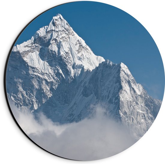 Dibond Muurcirkel - Himalaya Gebergtes Vol Sneeuw boven Wolkenveld - 20x20 cm Foto op Aluminium Muurcirkel (met ophangsysteem)