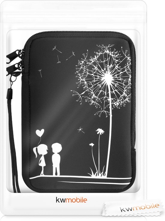 kwmobile Universele Cover voor eReader - Neopreen hoesje Paardenbloemen Liefde design wit / zwart - 17 x 12 x 2 cm van kwmobile — afbeelding 4