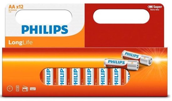 Philips LongLife R6L12W/10, Batterie à usage unique, AA, Chlorure de zinc, 1,5 V, 12 pièce(s), 3 année(s)