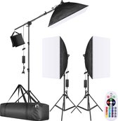 Neewer® - Softbox Verlichtingsset voor Fotografie - 3-pack - -45W - dimbaar - RGB LED-kop met 2,4G Afstandsbediening - 50x70cm - Softbox-lichtstatiefarm en lege Zandzak voor Studiofoto - Video Opname