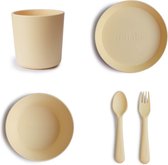 Mushie de vaisselle Mushie |Set assiette + tasse + Kom+ fourchette et cuillère|5 pièces|Jonquille pâle|Vaisselle pour enfants|SALOPETTE|Couverts|Assiette|Tasse|Tasse | Bol