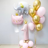 Eerste verjaardag ballonnen cakesmash set met fancy cat, olifant, roze 1 met gouden kroontje en diverse andere ballonnen - ballon - olifant - cakesmash - 1 - kat - poes - eerste - verjaardag