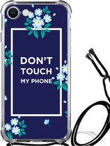 Shockproof Case iPhone SE 2022 | 2020 | 8 | 7 Smartphonehoesje met transparante rand Flowers Blue Don't Touch My Phone