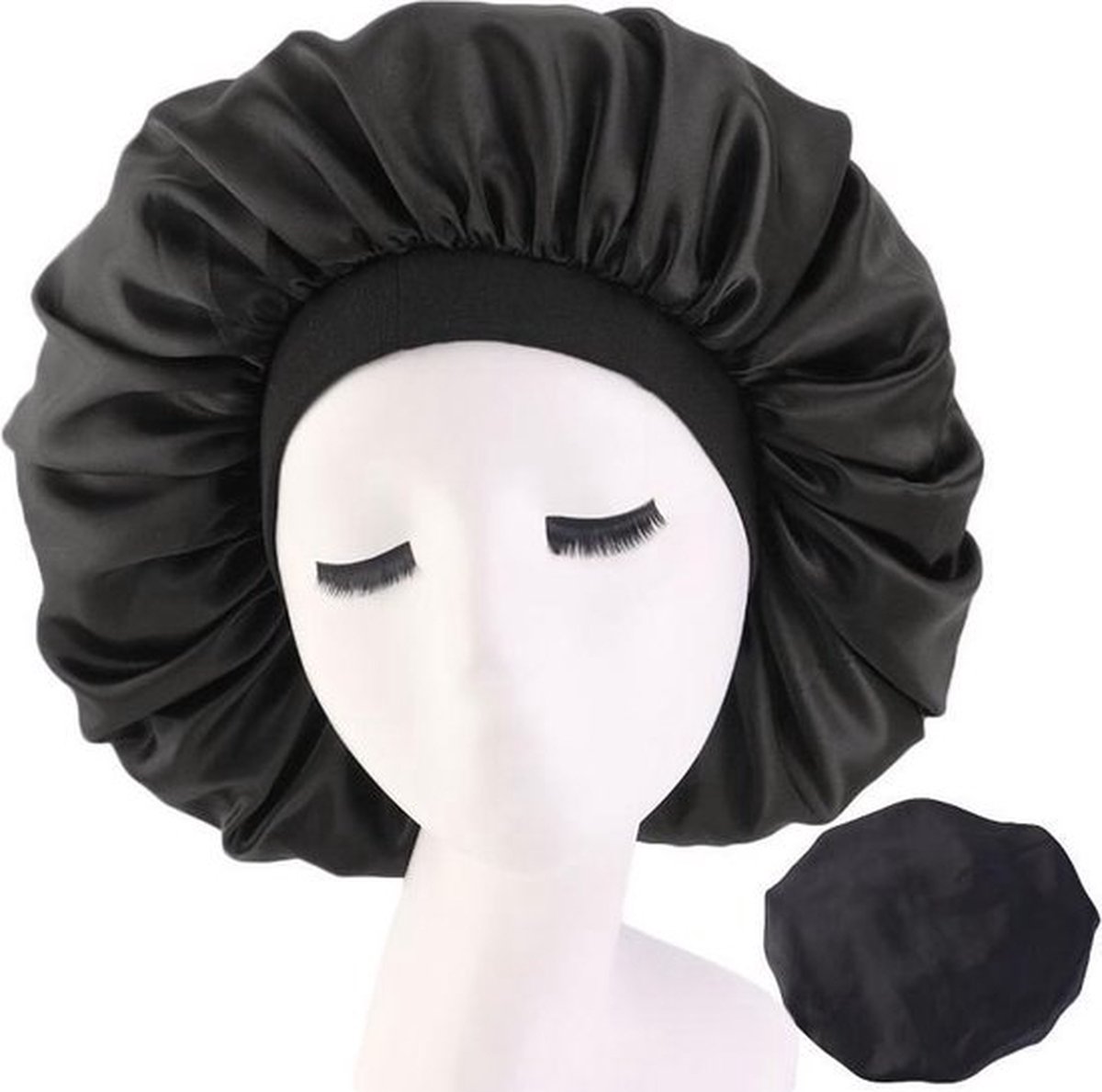 *** Sleepy Slaapmuts Zwart - Haarverzorging - Dames Slaapmuts - Soft Bonnet - Satijnen - Satijn Bonnet - van Heble® ***