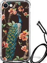 Smartphone hoesje iPhone SE 2022 | 2020 | 8 | 7 Beschermhoesje met transparante rand Pauw met Bloemen
