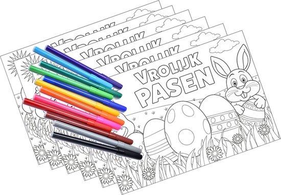 6 Pasen kleurplaten placemats inclusief stiften