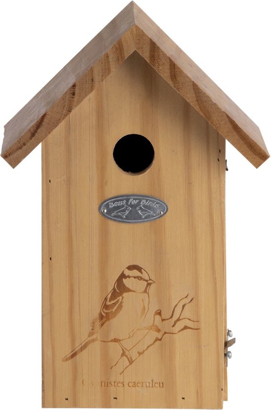 Houten vogelhuisje/nesthuisje pimpelmees 26 cm met kijkluik - Vurenhouten vogelhuisjes tuindecoraties