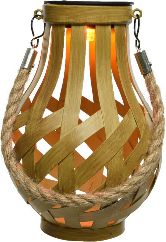 Solar lantaarn ijzer goud met vlam effect 18,5 cm - Tuinlantaarns - Solarverlichting - Tuinverlichting