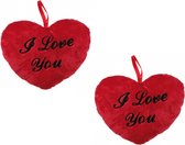 3x pièces de coussins en peluche I Love You coeurs 10 cm - Articles de décoration Saint Valentin