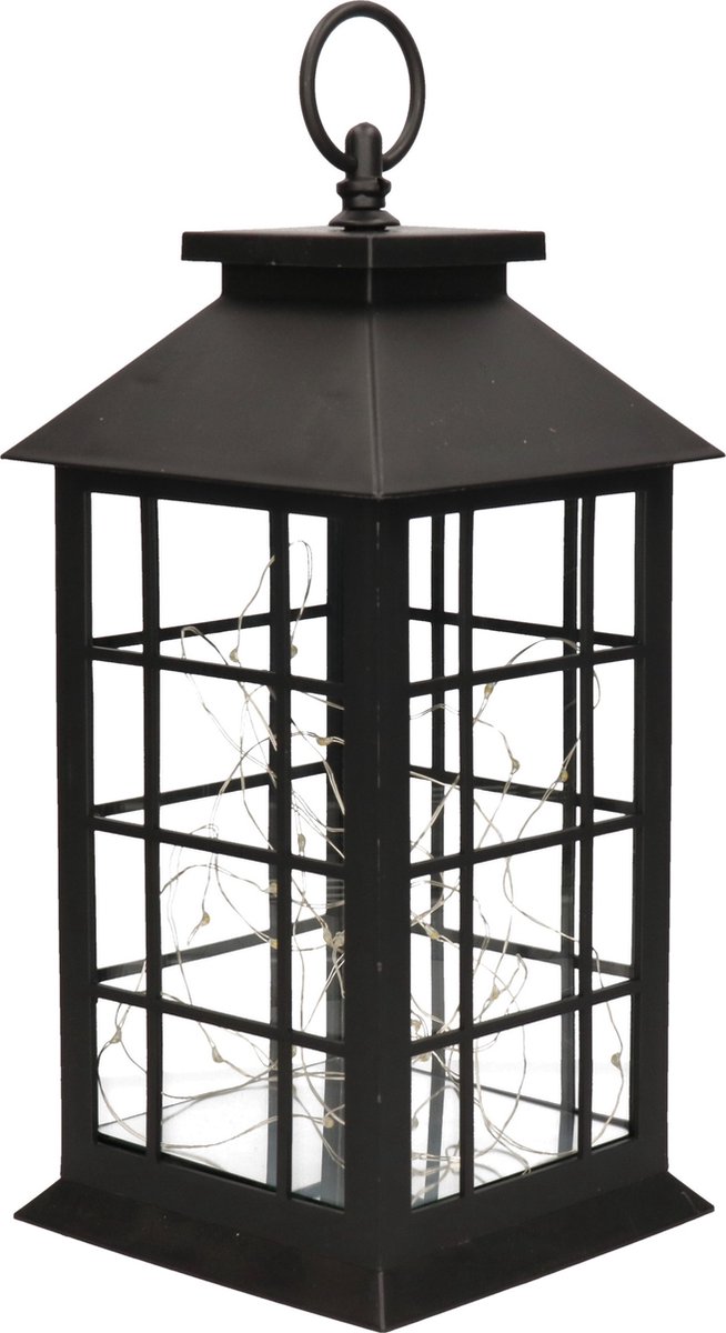 Lantaarn - zwart - LED verlichting - 31 cm - sfeerverlichting - decoratie lantaarn - hangl
