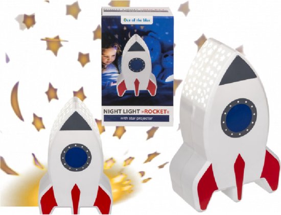 Nacht lamp op batterijen / Raket-nachtlamp met sterprojector / projector / 15 x 9.5 x 5,5 cm / sterren projectie / nachtlampje / kinderkamer / van Out of the Blue — afbeelding 3