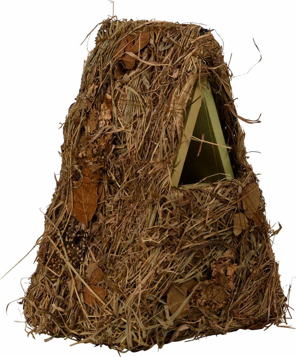 Houten vogelhuisje/nestkastje groene takjes/mos 24 cm - Tuindecoratie vogelnest nestkast vogelhuisjes
