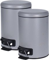 2x stuks grijze vuilnisbakken/pedaalemmers met spikkels 3 liter - kleine prullenbakken