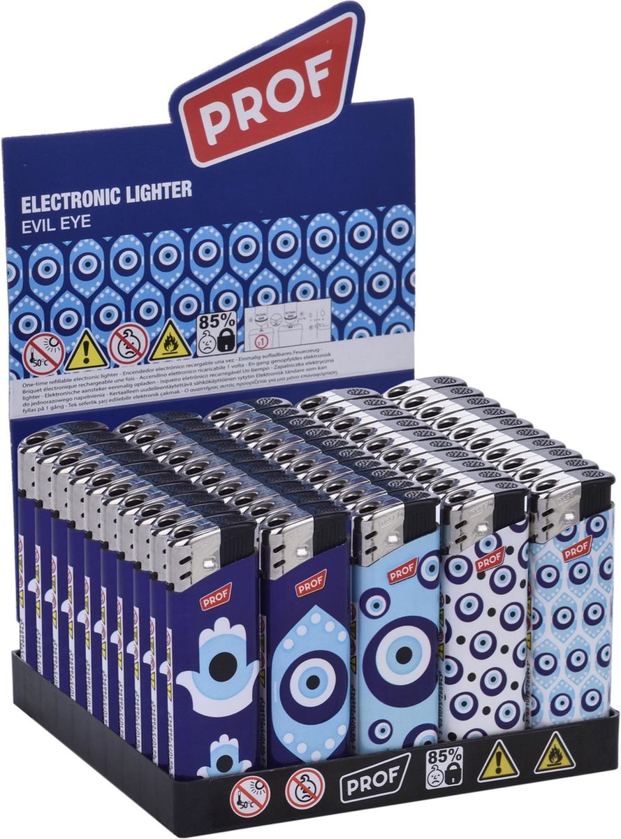 Goedkoopste Prof Stijlvolle wegwerpaanstekers - Evil Eye patroon - 50 stuks - 8 x 2.4 x 1.2 cm