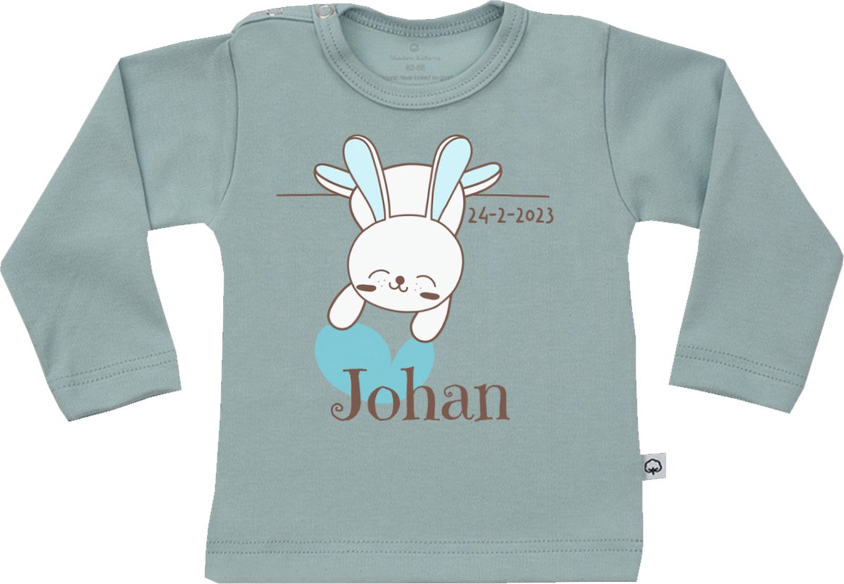 Baby T Shirt - Gepersonaliseerd - Cadeau - Naam Geboortedatum - Pastel Groen - 62