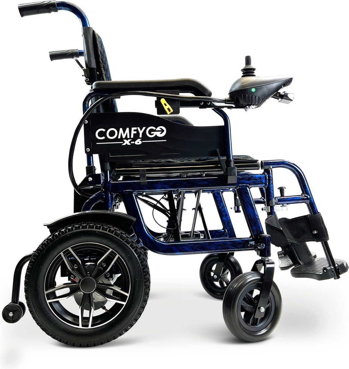Goedkoopste Comfygo X-6 Elektrische Rolstoel voor volwassenen, Lichtgewicht, Opvouwbaar, 20AH Li-ion batterij, bereik tot 30 km, Blauw, 45cm