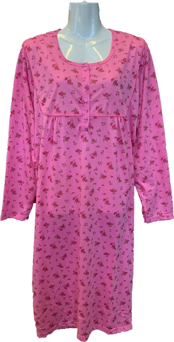 Dames Nachtjapon Gebloemd met lange mouwen - Kleur Roze - Maat M